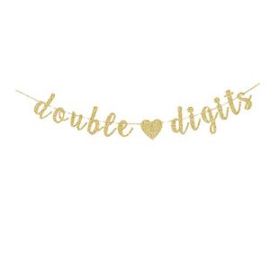 double digits gold gliter paper banner, fun 10th birthday party sign garlands shiny photo backdrops decorations