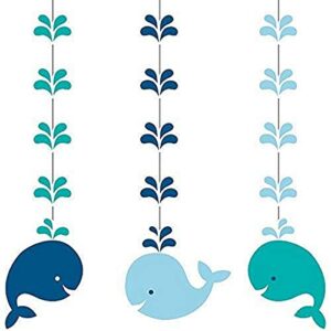 creative converting 324424, baby whales string hanging decorations, 3 ct, 36″, blue