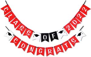 class of 2022 congrats banner – perfect graduation decorations party supplies for grad party bunting white black red