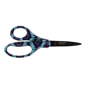 fiskars 124582-1026 back to school supplies student kids scissors non-stick, 7 inch, blue tribal