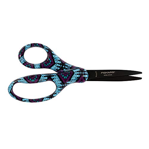 Fiskars 124582-1026 Back to School Supplies Student Kids Scissors Non-Stick, 7 Inch, Blue Tribal