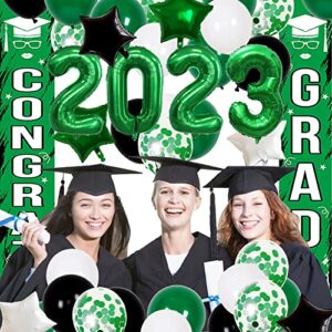 Graduation Decorations 2023 Green Black Graduation Party Supplies 2023 Congrats Grad Porch Sign Green Black 2023 Graduation Balloons Kit 2023 Graduation Party Decorations