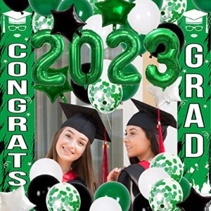 Graduation Decorations 2023 Green Black Graduation Party Supplies 2023 Congrats Grad Porch Sign Green Black 2023 Graduation Balloons Kit 2023 Graduation Party Decorations