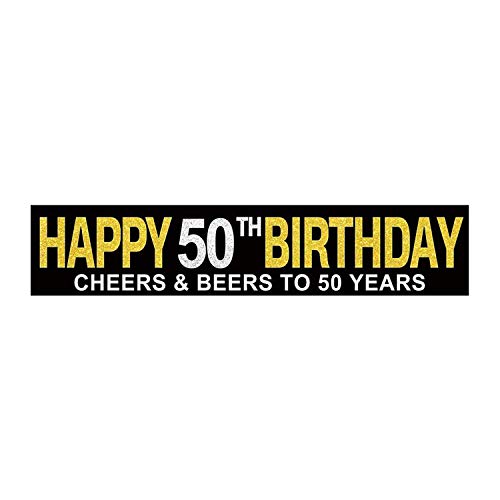 Large Happy 50th Birthday Banner, Cheers to 50 Years & 50 Fabulous, Birthday Hanging Banner, Birthday Party Supplies, Celebration Flag, Birthday Party Sign Decorations, Home Indoor Outdoor Party Decoration (9.8 x 1.6 ft)