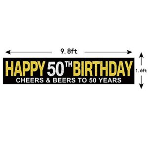 Large Happy 50th Birthday Banner, Cheers to 50 Years & 50 Fabulous, Birthday Hanging Banner, Birthday Party Supplies, Celebration Flag, Birthday Party Sign Decorations, Home Indoor Outdoor Party Decoration (9.8 x 1.6 ft)