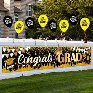 Graduation Yard Banner Decoration Gold Backdrop Congratulations Signs for Graduation Photo Booth Props 2023 Senior School Congrats Grad Decorations
