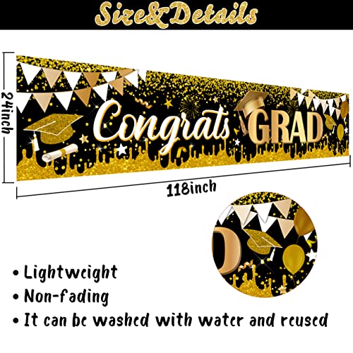 Graduation Yard Banner Decoration Gold Backdrop Congratulations Signs for Graduation Photo Booth Props 2023 Senior School Congrats Grad Decorations