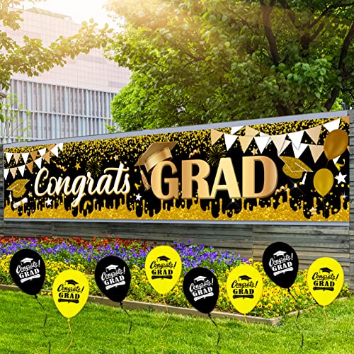 Graduation Yard Banner Decoration Gold Backdrop Congratulations Signs for Graduation Photo Booth Props 2023 Senior School Congrats Grad Decorations