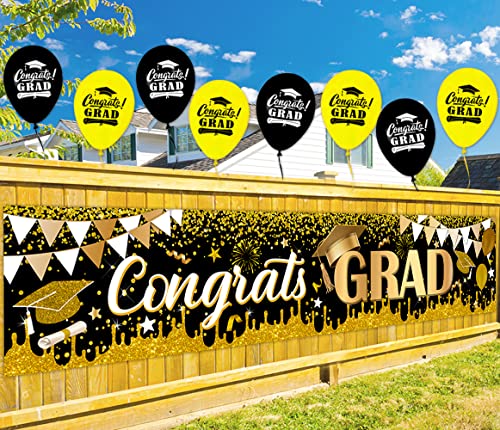 Graduation Yard Banner Decoration Gold Backdrop Congratulations Signs for Graduation Photo Booth Props 2023 Senior School Congrats Grad Decorations