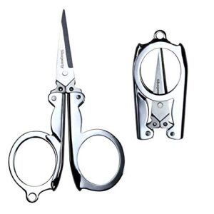 shapenty stainless steel folding portable travel scissors small foldable paper string craft shred scissors, 2 pack