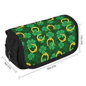 Clover and Horseshoe Pencil Case with Two Large Compartments Pocket Big Capacity Storage Pouch Pencil Bag for School Teen Adult