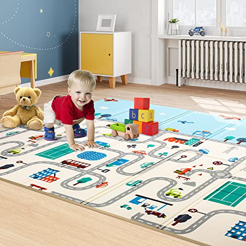 Foam Crawling Mat Baby Folding Play Mat Kids Reversible Extra Large Non Toxic Waterproof Infants Rug Toddler for Picnic Outdoor Playroom