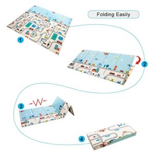 Foam Crawling Mat Baby Folding Play Mat Kids Reversible Extra Large Non Toxic Waterproof Infants Rug Toddler for Picnic Outdoor Playroom