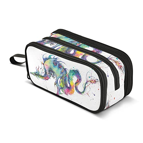 Bolaz Watercolor Dragon Pencil Case Large Capacity Pen Bag with Compartment Students Stationery Organizer Pencil Pouch Marker Case for School Office Work