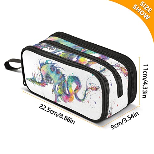 Bolaz Watercolor Dragon Pencil Case Large Capacity Pen Bag with Compartment Students Stationery Organizer Pencil Pouch Marker Case for School Office Work