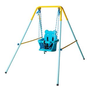 hlc folding toddler swing set with metal frame and safety belt swing easy to assemble & store suitable for baby/chirldren’s gift