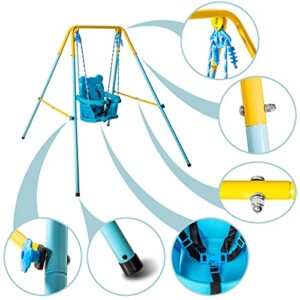 HLC Folding Toddler Swing Set with Metal Frame and Safety Belt Swing Easy to Assemble & Store Suitable for Baby/chirldren's Gift