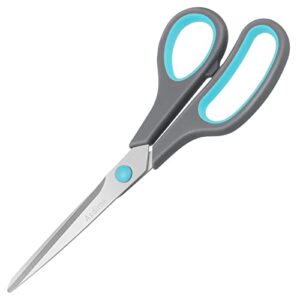 asdirne 8.5″ scissors, stainless steel blades, soft grip handle, suitable for households,offices and schools, all purpose, blue/grey