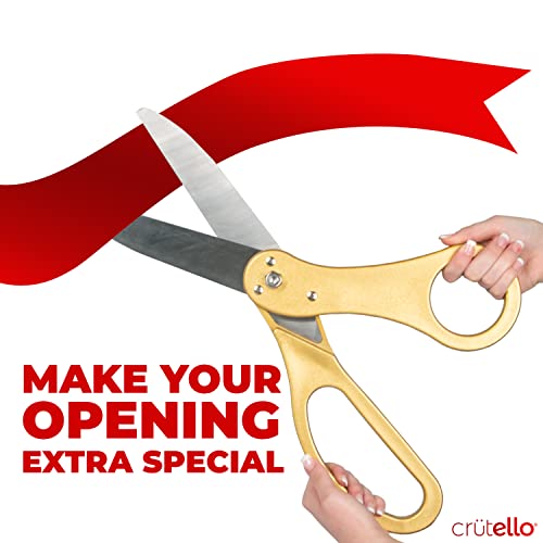 Crutello Deluxe Giant Ribbon Cutting Ceremony Kit 21" Giant Scissor Set, Sharp, Gold Handled XL Scissors, 30ft of 4" Wide Red Ribbon, 10ft Banner, 10 Red & 10 White Balloons, Banner Rope, Balloon Rope