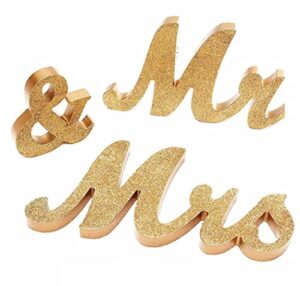 scholmart mr & mrs signs wedding wooden champagne gold, table decorations wooden, freestanding letters for photo props, rustic wedding decoration, anniversary wedding shower gift (champagne gold)