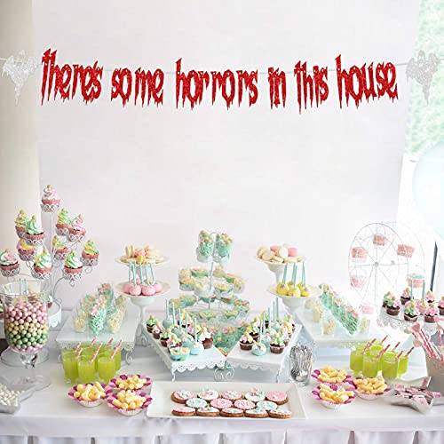 There’S Some Horrors in This House Glitter Photo Banner Hallowmas Flag Backdrop Photo Props Pumpkin Ghost Background Trick or Treat Killer Theme Decor for Halloween Birthday Party Supplies Decoration