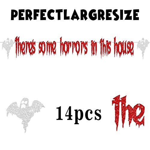 There’S Some Horrors in This House Glitter Photo Banner Hallowmas Flag Backdrop Photo Props Pumpkin Ghost Background Trick or Treat Killer Theme Decor for Halloween Birthday Party Supplies Decoration
