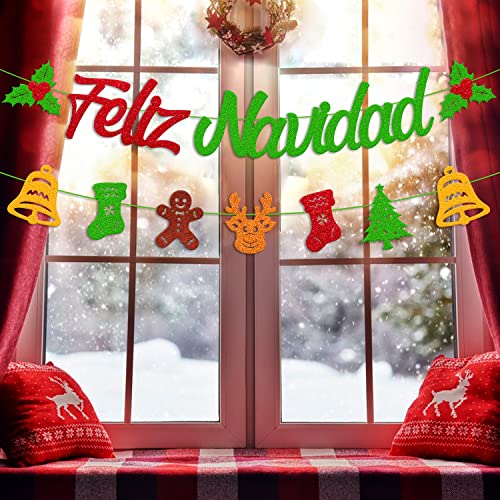 Feliz Navidad Banner Spanish Merry Christmas Holly Garland Winter Festival Snow Holiday Decoration Happy New Year Party Supplies