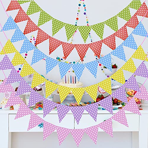 98FT Pennant Banner 6Pack 72PCS Triangle Flags Paper Pennant Bunting Garland Polka Dot Print Pennant Hanging Triangle Flags for Theme Party Decorations Supplies