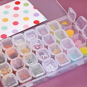 ONLYKXY 2 Pack 56 Slots Plastic Small Clear Storage Box 28 Compartments Organization Boxes with Cover for DIY Art Craft Nail Tip Drill Jewelry Earring Beads Fishing Tackle Empty Case Diamond Painting Storage Containers (White)