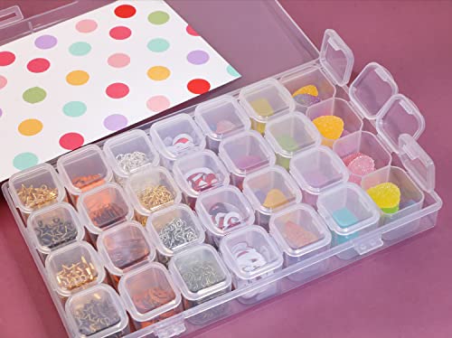 ONLYKXY 2 Pack 56 Slots Plastic Small Clear Storage Box 28 Compartments Organization Boxes with Cover for DIY Art Craft Nail Tip Drill Jewelry Earring Beads Fishing Tackle Empty Case Diamond Painting Storage Containers (White)