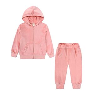iiniim toddler baby girls velour sweatsuits 2 piece tracksuits outfits zip up hoodie & sweatpant velvet jogging suit pink 4-5 years