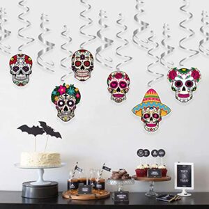 Foil Hanging Swirls Day of the dead Sugar Skull Set Birthday Party Favors Supplies Decorations Ceiling Decor Dia de los Muertos Halloween