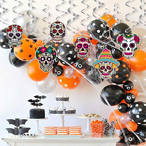 Foil Hanging Swirls Day of the dead Sugar Skull Set Birthday Party Favors Supplies Decorations Ceiling Decor Dia de los Muertos Halloween