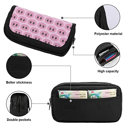 Pig Nose Pattern Pencil Case with Two Large Compartments Pocket Big Capacity Storage Pouch Pencil Bag for School Teen Adult