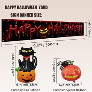 Happy Halloween Banner with Balloon Halloween Scary Bloody Yard Sign Banner for Outdoor Indoor Halloween Party Decorations Supplies Black and Red Theme Party