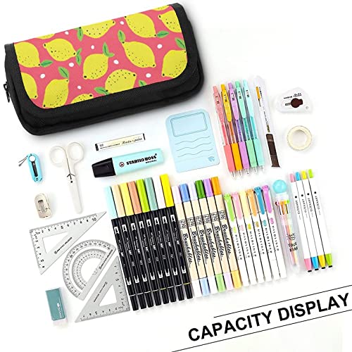 Lemons Pencil Case with Two Large Compartments Pocket Big Capacity Storage Pouch Pencil Bag for School Teen Adult