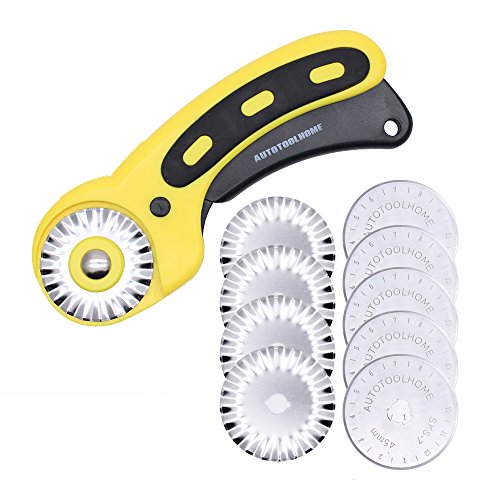 AUTOTOOLHOME 45mm Wavy Rotary Cutter 10pc Pinking Circular Refill Blades Fabric Paper Cutters Cutting Knife Patchwork Leather Sewing Tool