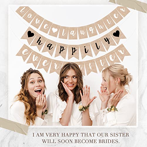 Love Laughter and Happily Ever After Burlap Banner 3 Pcs Bridal Shower Banner Engagement Decorations Wedding Shower Banner Bridal Party Sign Rustic Bunting Garland for Wedding Party Favors Supplies