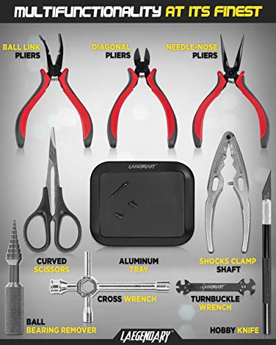 RC Car Tool Kit - Screwdriver Set (Flat, Phillips, Hex), Pliers, Wrench, Body Reamer, Stand, Repair Tools for Quadcopter Drone Helicopter Airplane, Accessories Compatible with Traxxas R C Cars – 25pcs