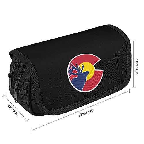 Colorado State Flag Elk Pencil Case with Two Large Compartments Pocket Big Capacity Storage Pouch Pencil Bag for School Teen Adult