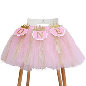 tutu skirt for baby’s 1st birthday – high chair decoration, used for birthday party supplies, photo props (multicolored) (tutu high chair banner)