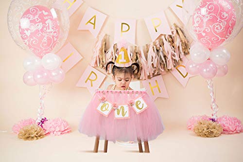 Tutu Skirt for Baby’s 1st Birthday - High Chair Decoration, Used for Birthday Party Supplies, Photo Props (Multicolored) (Tutu High Chair Banner)