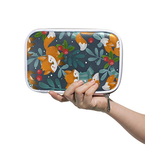 MERRYSUGAR Big Pencil Case Fox Flower Floral Cute Pencil Pouch Bag Pencil Holder with Zipper for Girls Boys School Office Supplies Makeup Pourch PU Leather