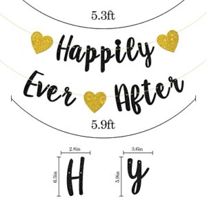 Talorine Happily Ever After Banner, Bridal Shower, Engagement, Just Married, Wedding Party Decorations (Black Glitter)