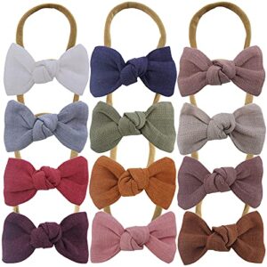 mini petite knot linen bow with nylon headbands toddler baby newborn headband elastic bands infant baby girls kids small hair bow headbands hairbands