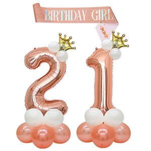 rose gold 21st birthday party decorations large digital 21 balloon number with birthday girl sash for girls finally legal twenty one birthday 21st anniversary backdrop decor supplies