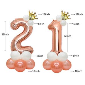 Rose Gold 21st Birthday Party Decorations Large Digital 21 Balloon Number with Birthday Girl Sash for Girls Finally Legal Twenty One Birthday 21st Anniversary Backdrop Decor Supplies