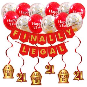 finally legal red & gold party pack – 21st birthday banner, balloon and swirls pack- birthday decorations – 21st birthday party supplies, favors and gifts