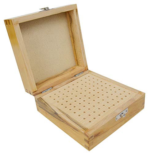 Wooden 3/32" Shank Bur Stand Organizer Storage Box w/ 100 Holes Jewelry Making Tool Holder