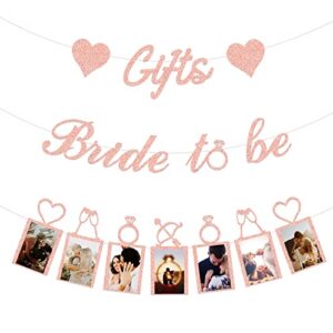 concico bridal shower decorations – gifts bride to be banner and photo banner for bridal shower/wedding/engagement party kit supplies decorations decor(rose gold)